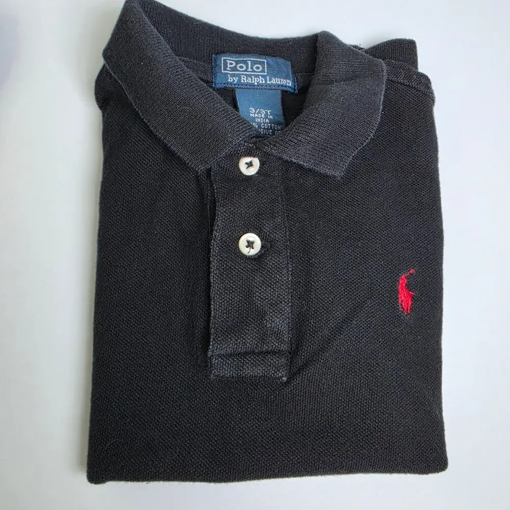 Vtg Polo Ralph Lauren Kids Boys Polo Size 3T Black Red Pony Preloved - READ